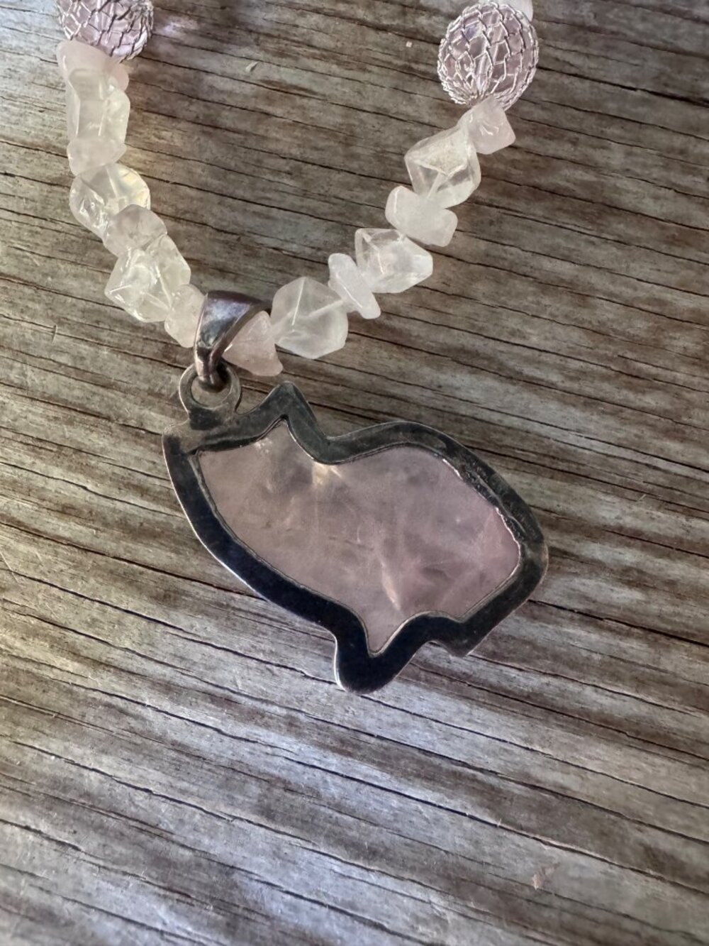 Charles Albert Sterling Rose Quartz Cat Pendant Necklace 16” Beaded Artisan - Picture 13 of 16